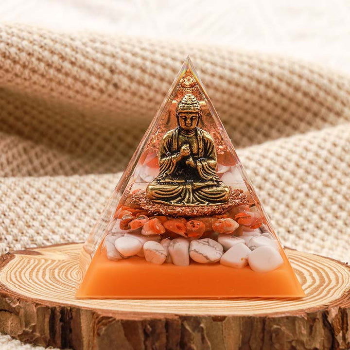 Olivenorma Agata rossa con piramide di orgone di Buddha turchese energetico bianco 