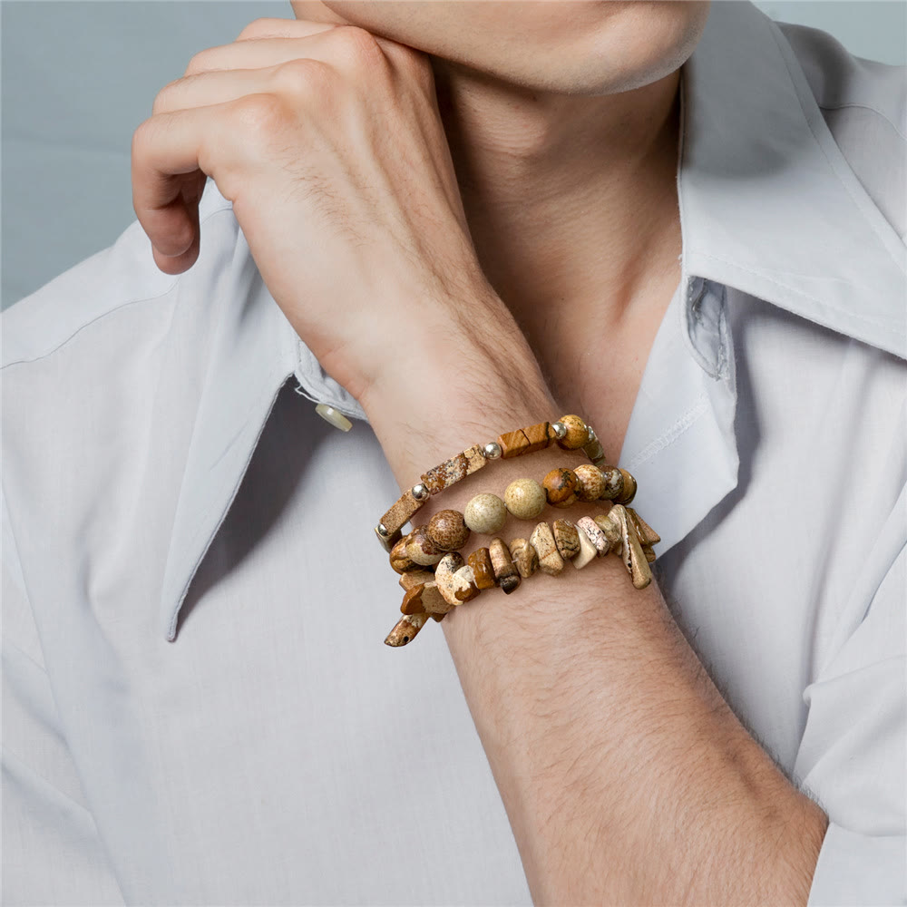 Olivenorma Set di bracciali irregolari a tre strati in pietra naturale 