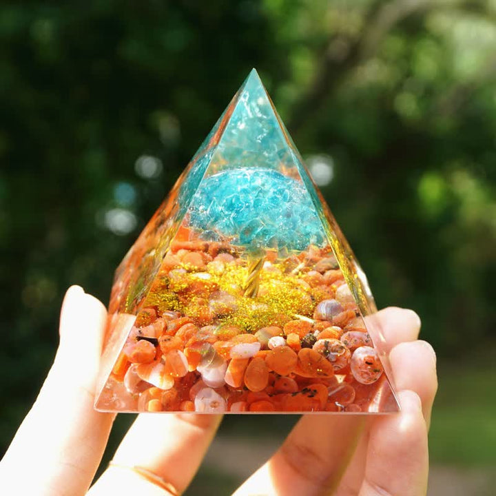 Olivenorma Quarzo Blu Agata Rossa Albero della Vita Piramide Orgonica 