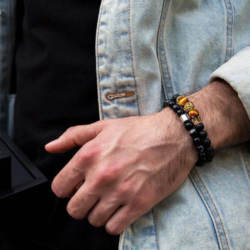 Bracciale con simbolo del leone in pietra di cristallo naturale Olivenorma 