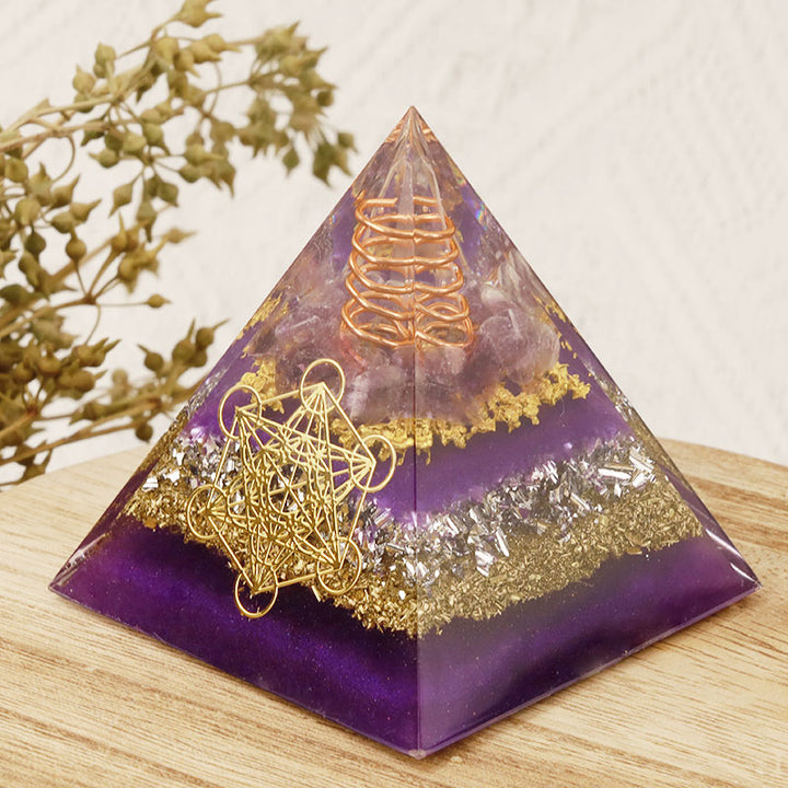 Olivenorma Cubo di Metatron Piramide di Orgone Ametista 
