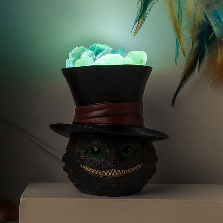 Olivenorma Cappello di fluorite naturale Lampada di cristallo gatto nero
