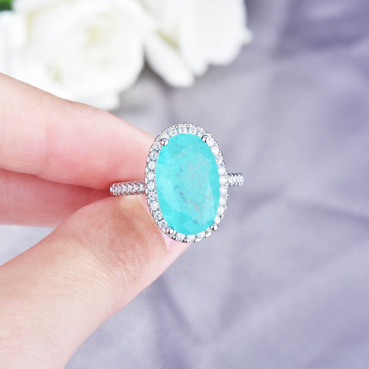 Olivenorma Anello di fidanzamento regolabile con tormalina Paraiba ovale grande