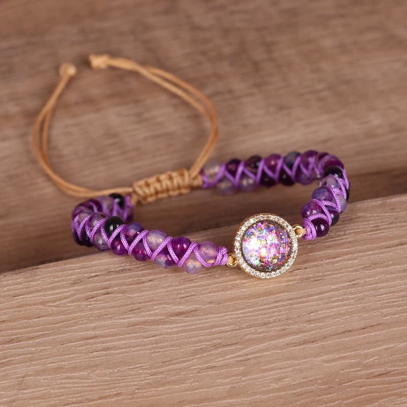 Bracciale da donna intrecciato in agata viola Olivenorma
