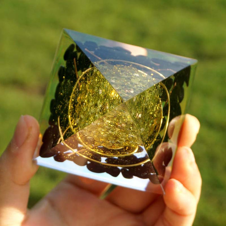 Olivenorma Peridoto con Ossidiana Albero della Vita Reiki Orgone Piramide 