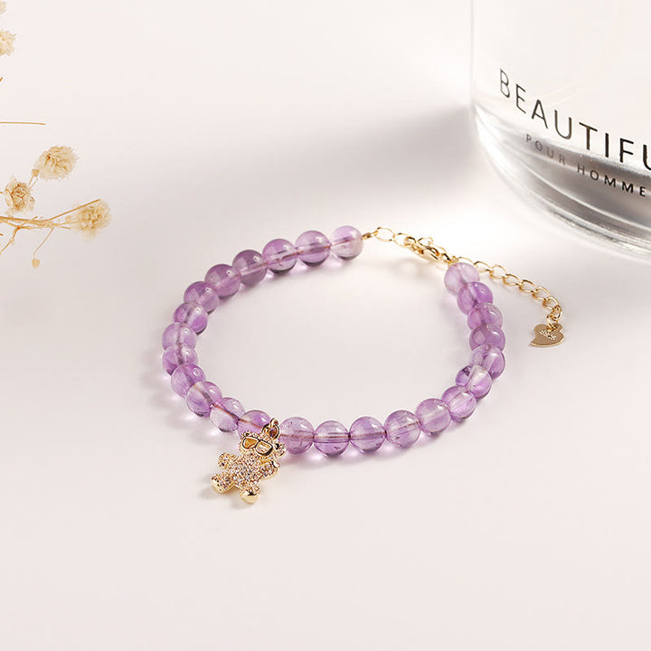 Olivenorma Bracciale con ciondolo a forma di orso in cristallo di ametista da 6 mm 