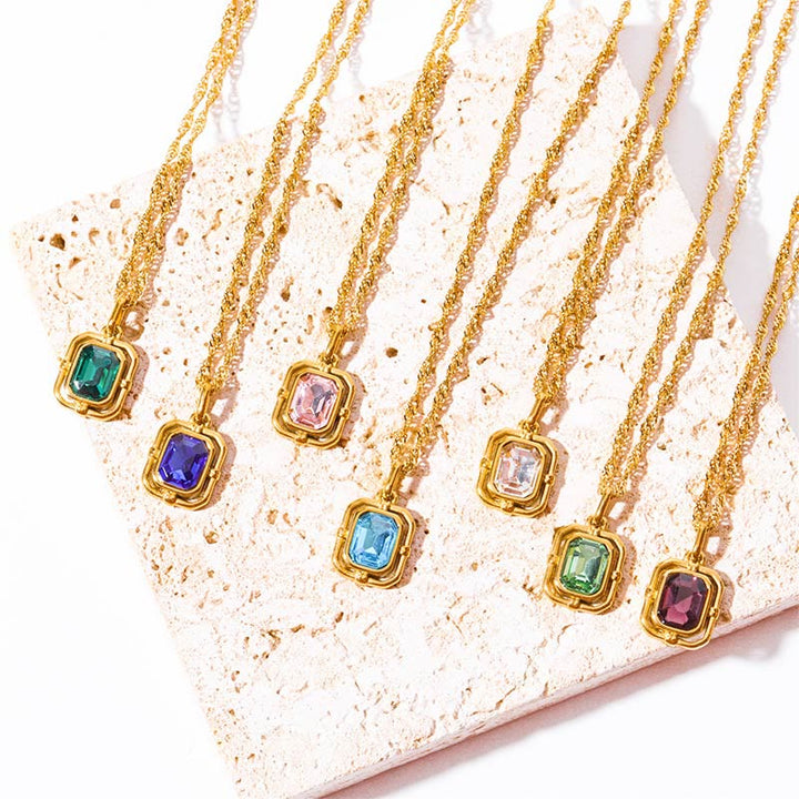 Collana Olivenorma Water Wave Chain Square Zircone Titanio Acciaio