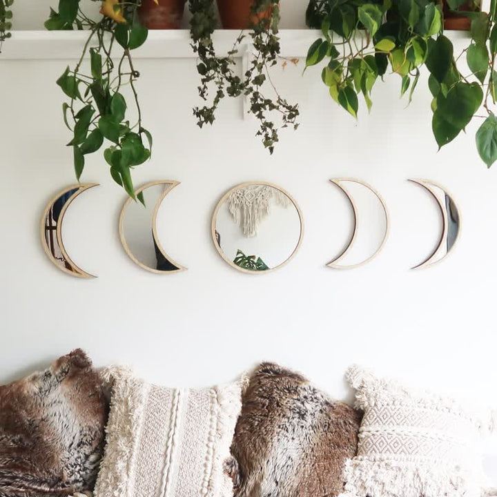 Specchi originali in legno con fasi lunari, decorazione da parete