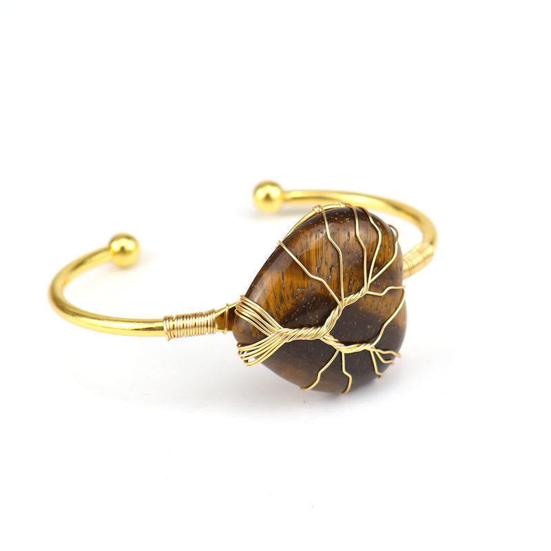 Olivenorma Bracciale in cristallo a forma di cuore naturale avvolto in filo di rame dorato