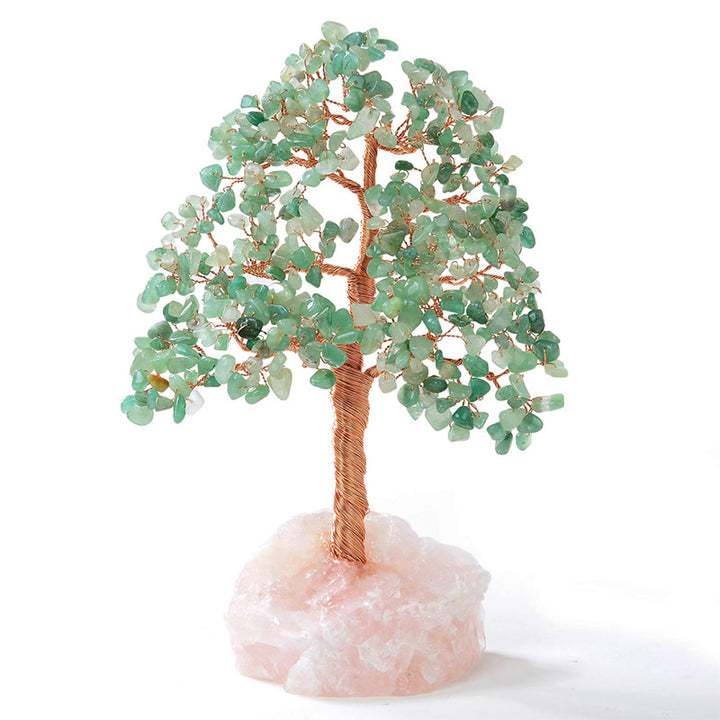 Albero Bonsai Feng Shui Olivenorma Avventurina con Base in Quarzo Rosa
