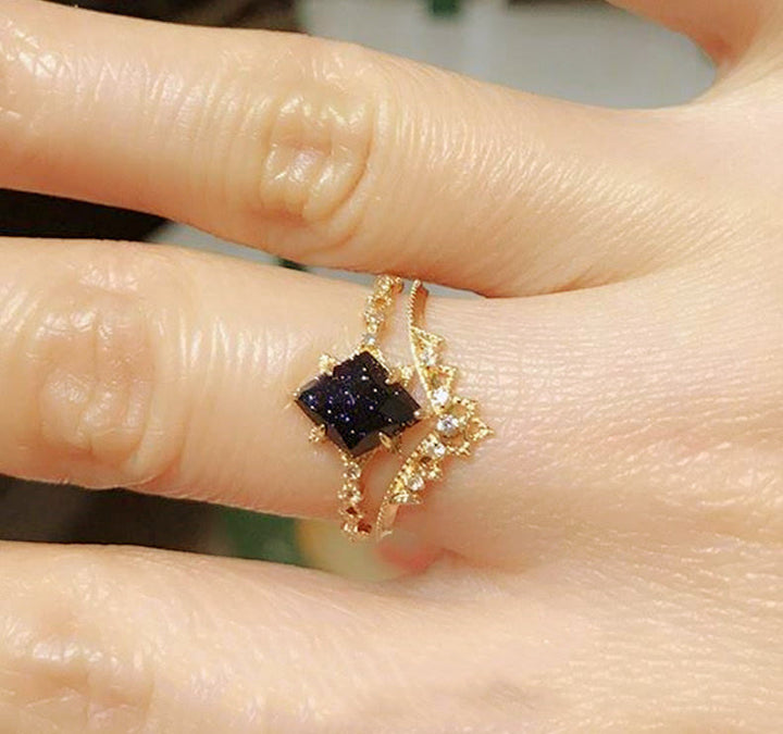 Anello a corona con doppia fila di zirconi bianchi in arenaria blu Olivenorma 