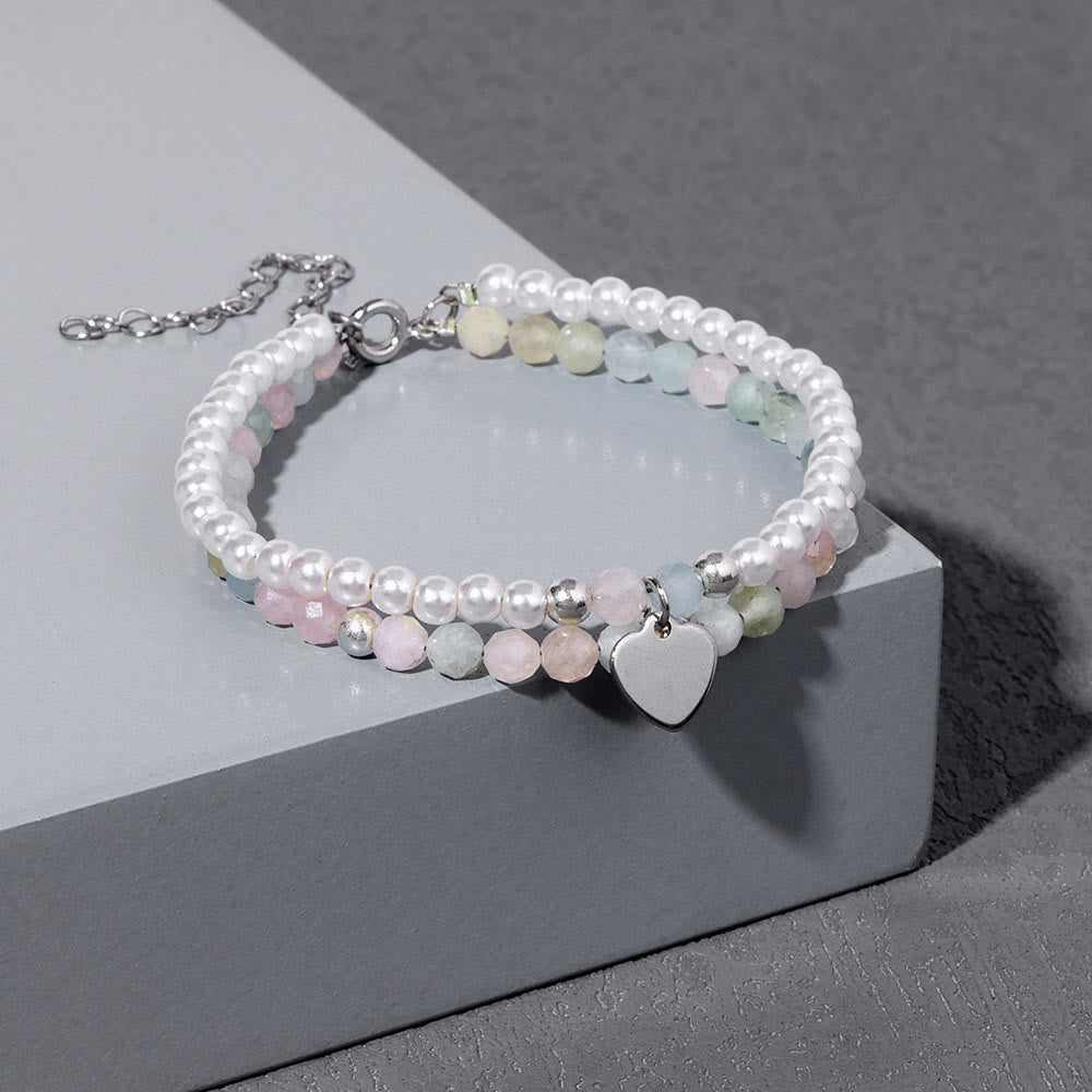 Olivenorma Bracciale Doppio Strato con Ciondolo a Cuore in Perla e Pietra Sfaccettata
