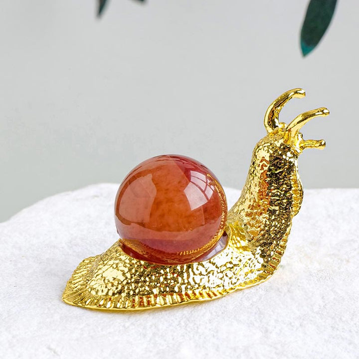 Olivenorma Portapalle di Cristallo Naturale Piccola Decorazione a Forma di Lumaca con Pietre Preziose - Agata rossa - D'oro - image 13