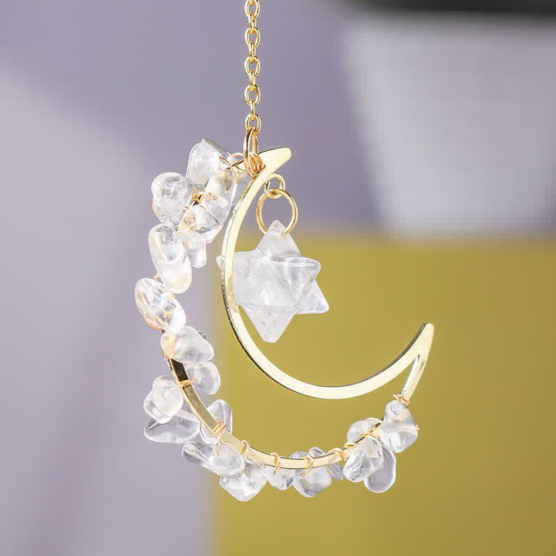 Ornamento di pietra preziosa fatto a mano a forma di luna di cristallo
