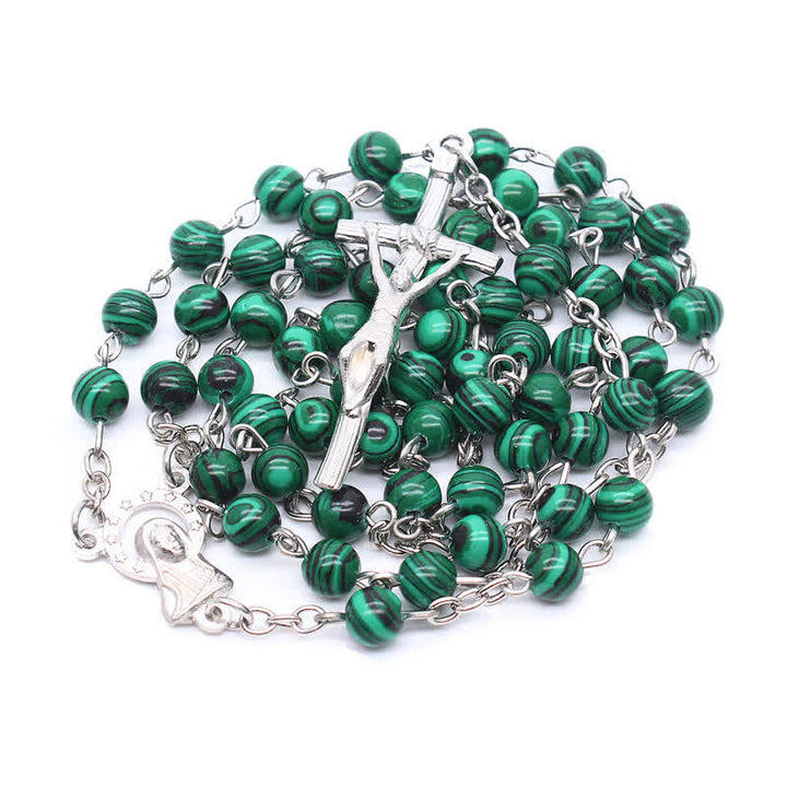 Collana rosario con croce in malachite naturale Olivenorma