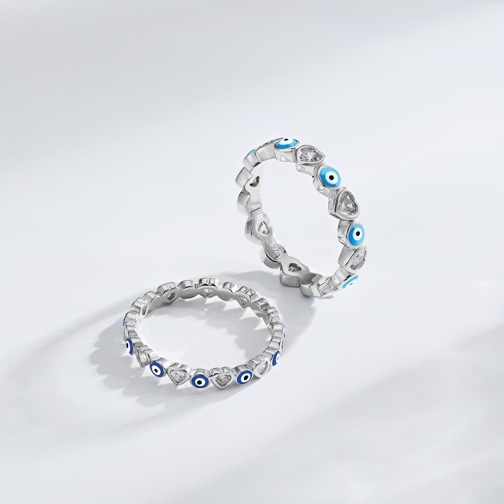 Olivenorma S925 Sterling Silver Heart Zircone Bianco Anello Occhio Malvagio
