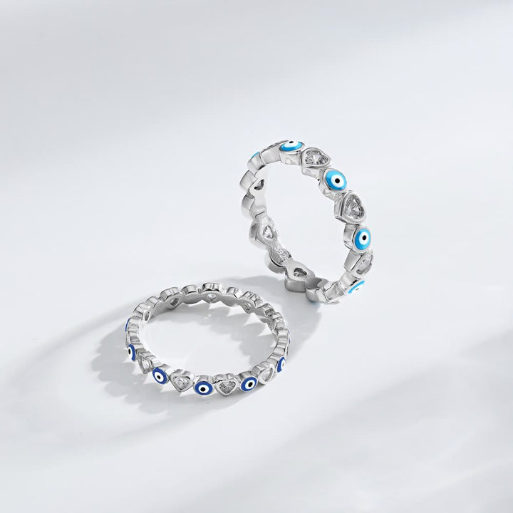 Olivenorma S925 Sterling Silver Heart Zircone Bianco Anello Occhio Malvagio