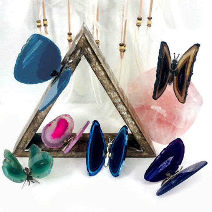 Olivenorma Agata Druzy Butterfly Stand Decorazione con pietre preziose