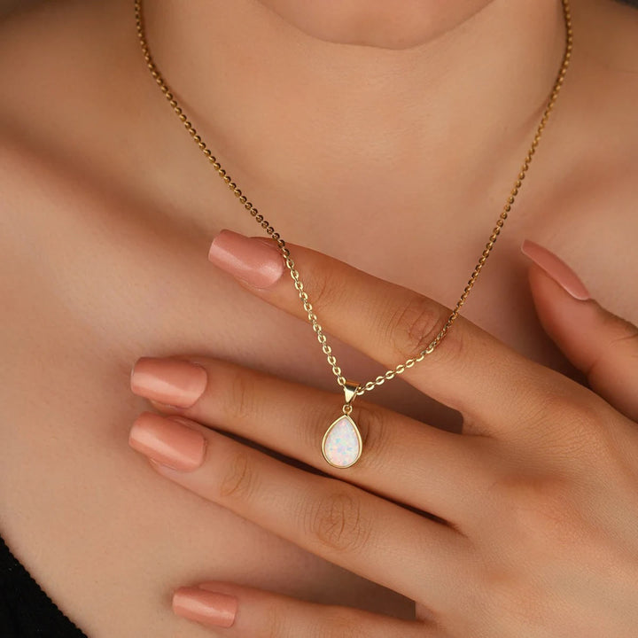 Collana Olivenorma Water Drop Opal in rame placcato oro 18k