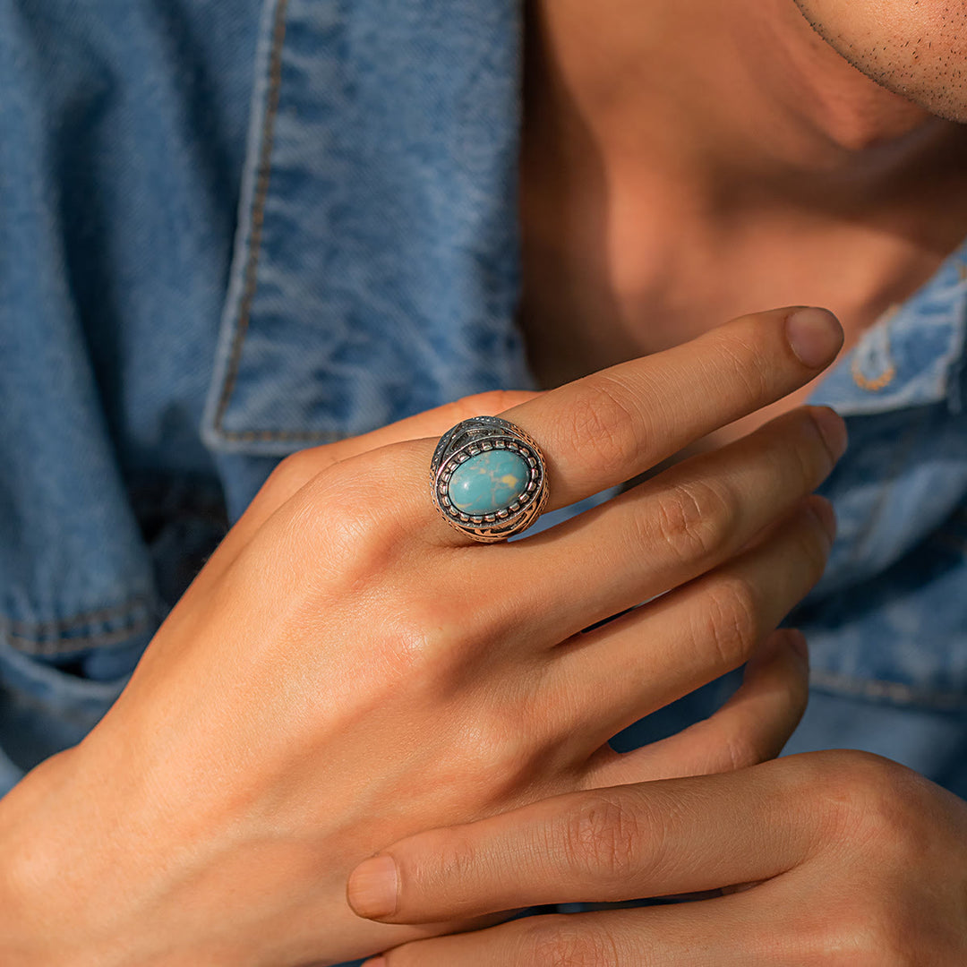 Anello da uomo in argento turchese Olivenorma