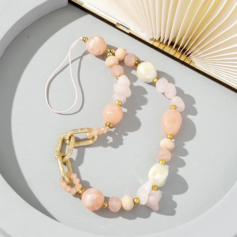 Olivenorma - Cinturino per telefono con catena di perline in pietra irregolare naturale