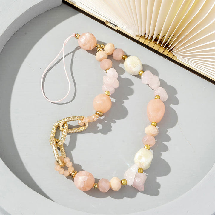 Olivenorma - Cinturino per telefono con catena di perline in pietra irregolare naturale