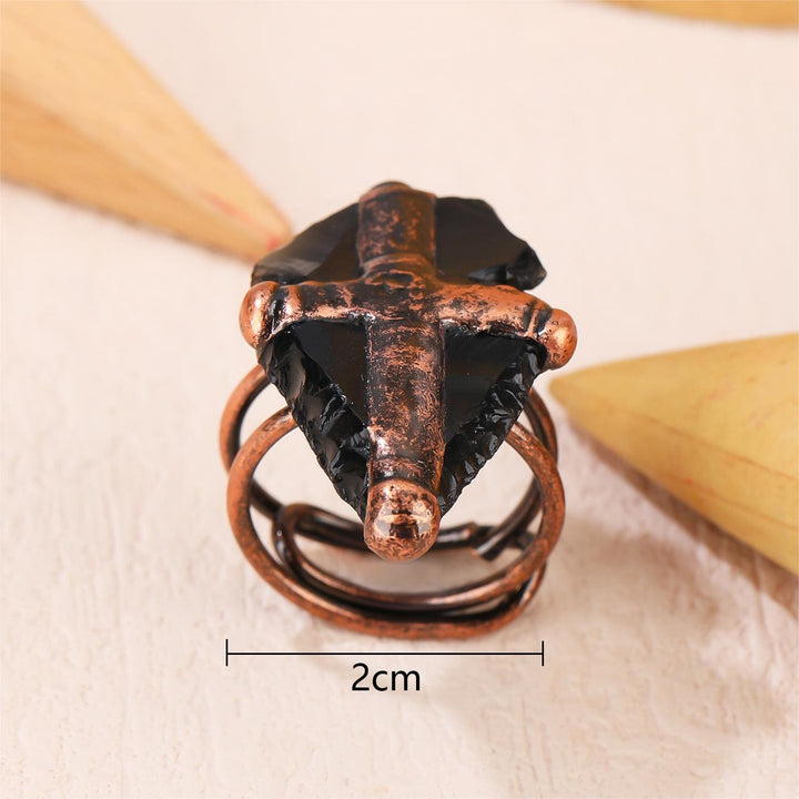 Anello a forma di croce con scudo in ossidiana naturale Olivenorma