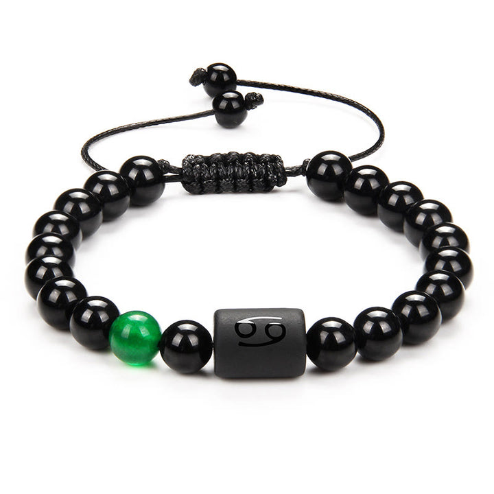 Olivenorma Bracciale intrecciato da uomo con zodiaco in onice nero naturale