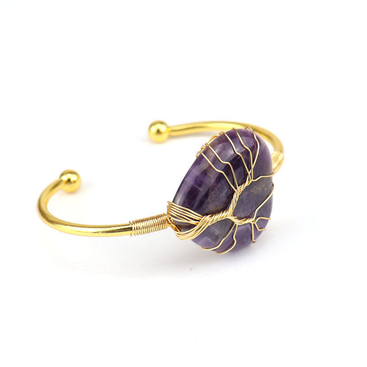 Olivenorma Bracciale in cristallo a forma di cuore naturale avvolto in filo di rame dorato