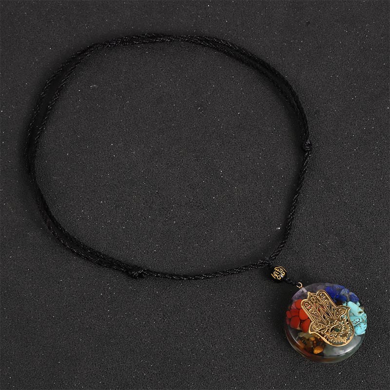 Collana con simbolo del malocchio in pietra di cristallo naturale dei chakra Olivenorma 