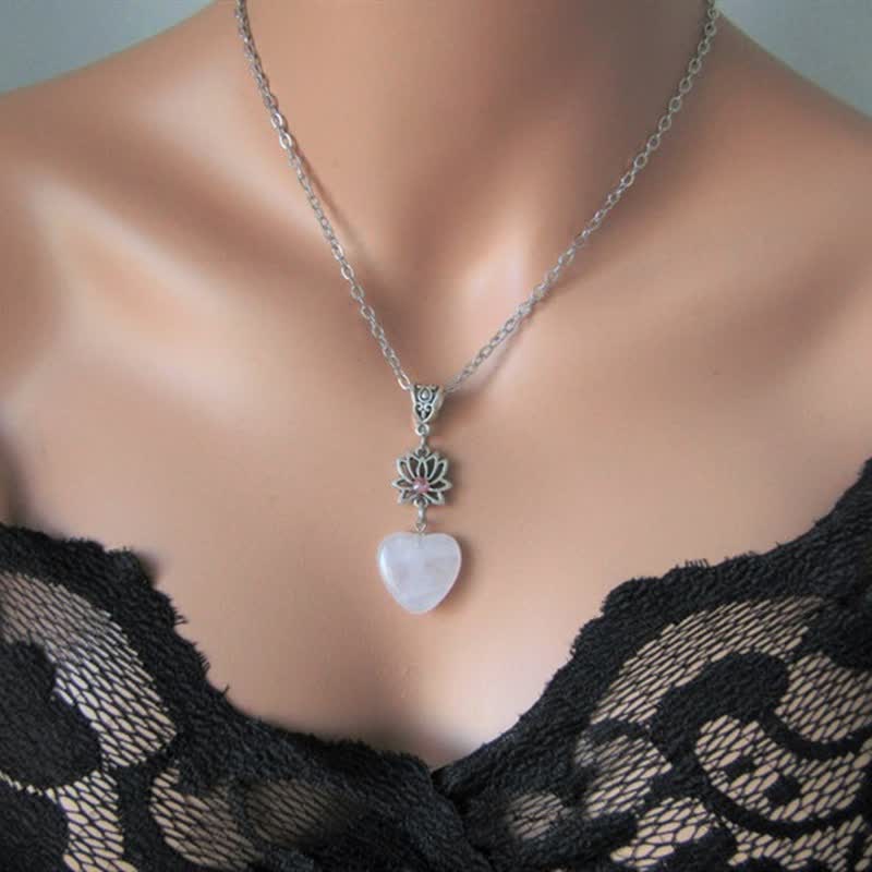Collana Olivenorma Bohemia Rose Quartz a forma di cuore con loto