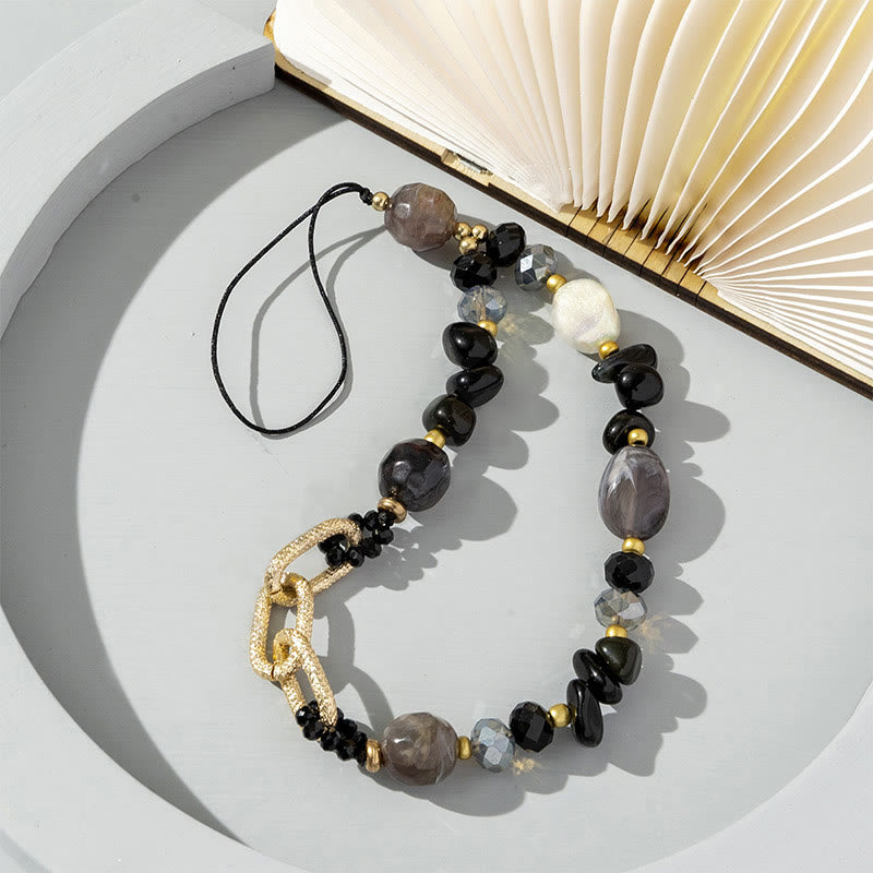 Olivenorma - Cinturino per telefono con catena di perline in pietra irregolare naturale