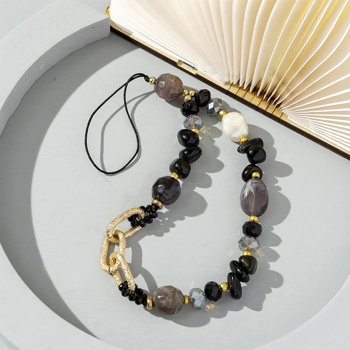 Olivenorma - Cinturino per telefono con catena di perline in pietra irregolare naturale