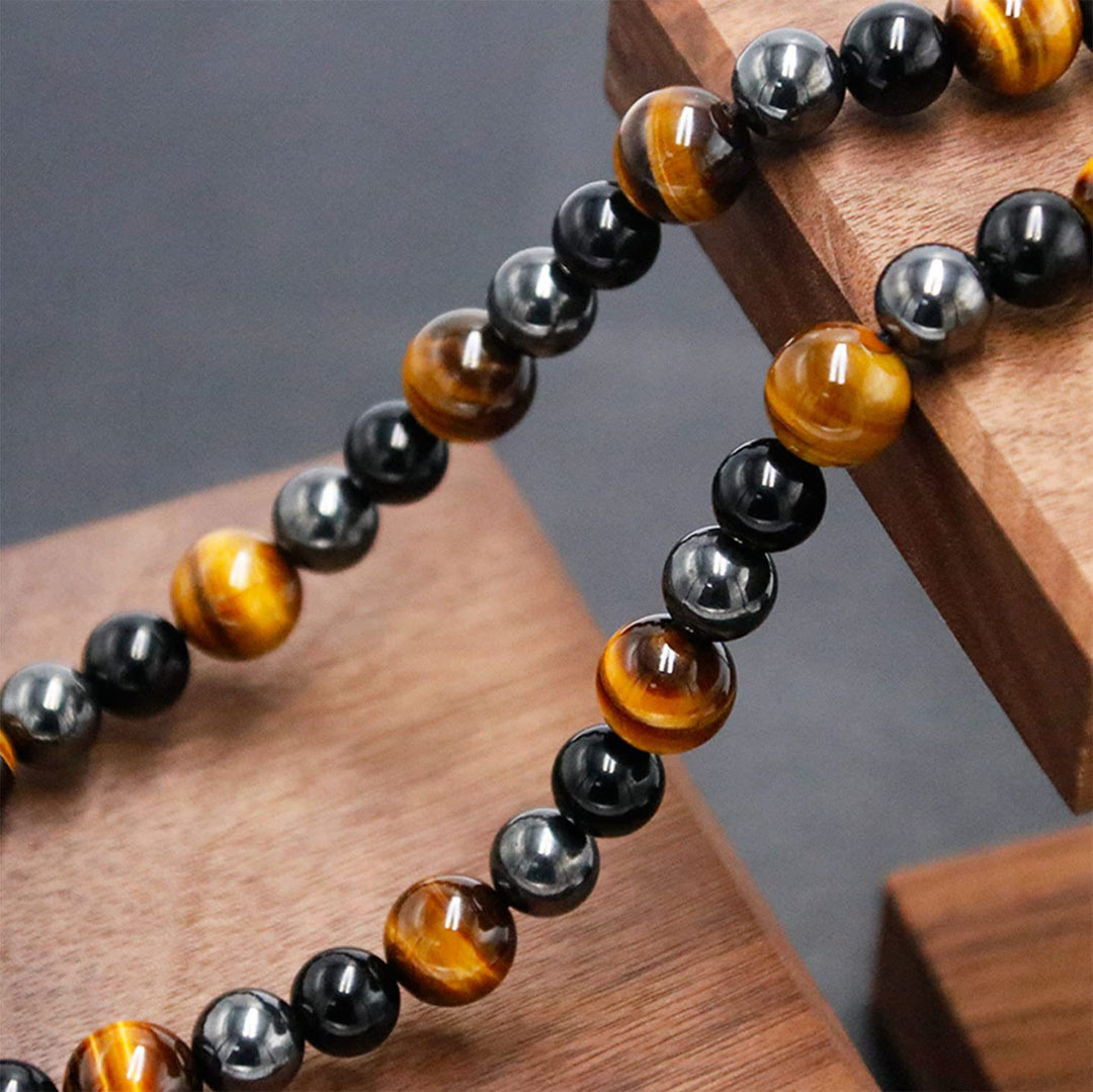 Collana di perle di ematite, occhio di tigre, ossidiana e cristallo curativo Olivenorma