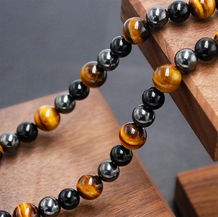Collana di perle di ematite, occhio di tigre, ossidiana e cristallo curativo Olivenorma