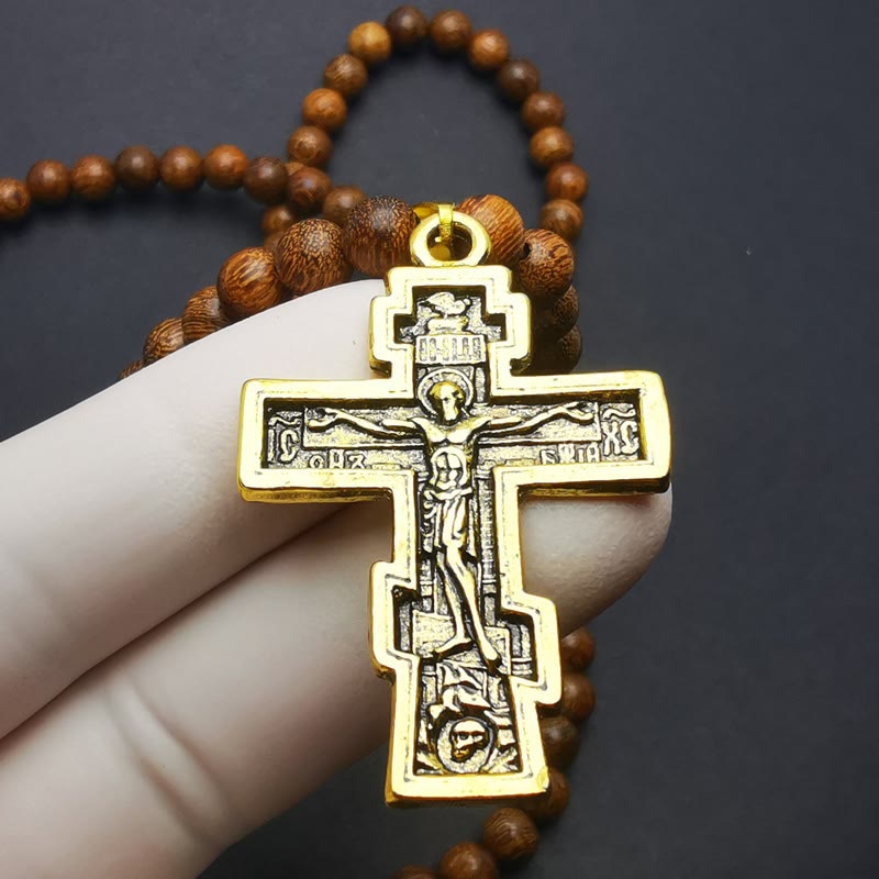 Olivenorma Croce Pendente Perline di Legno Collana Rosario
