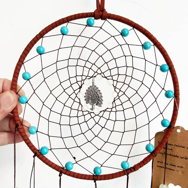 Olivenorma Glow Beads Acchiappasogni fatto a mano con piume di pavone 