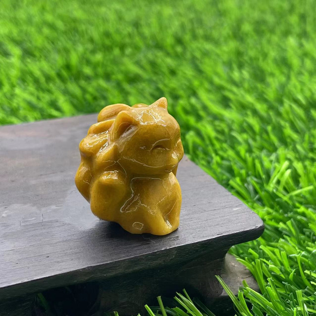 Olivenorma Pietra Naturale 3cm Decorazione in Pietra Preziosa a Forma di Volpe a Nove Code 