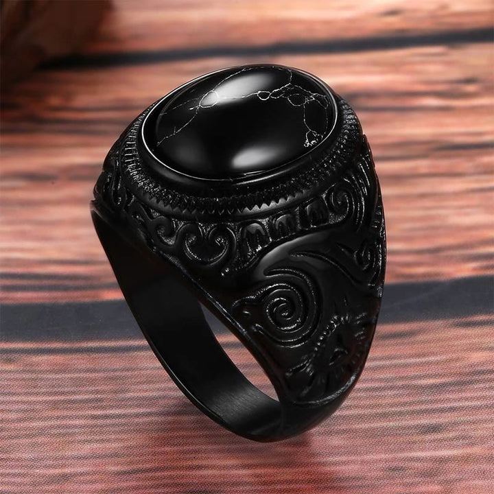 Anello da uomo Olivenorma Retro in pietra turchese nera