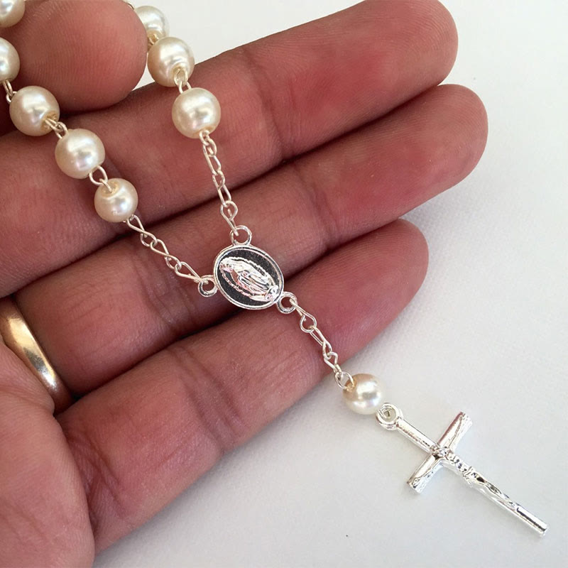 Olivenorma Pearl Cross Bracciale Rosario Vergine Maria