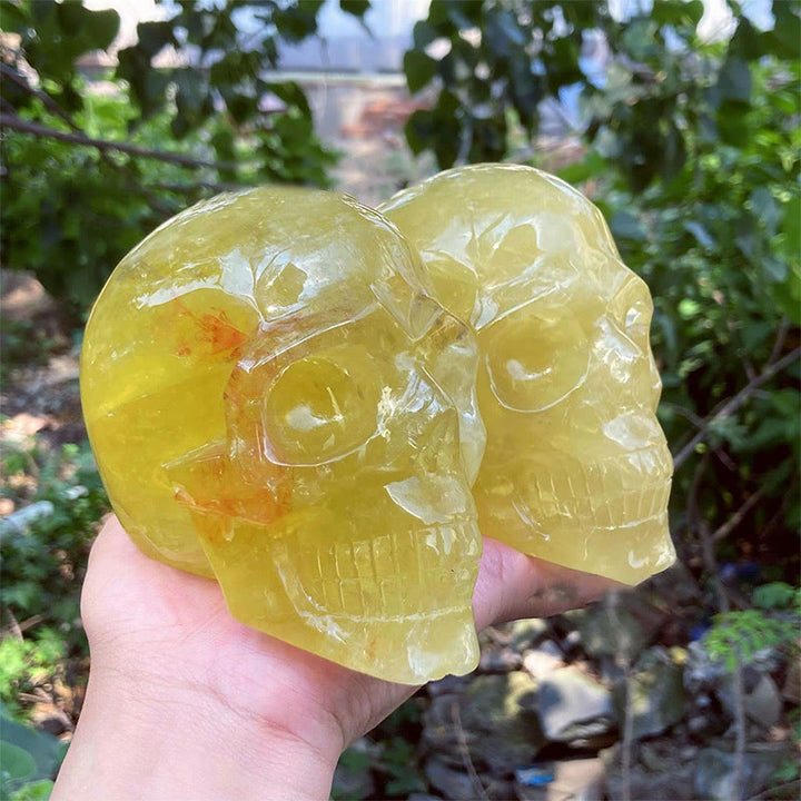 Olivenorma 10cm Decorazione in pietra preziosa citrino naturale Teschio di cristallo 