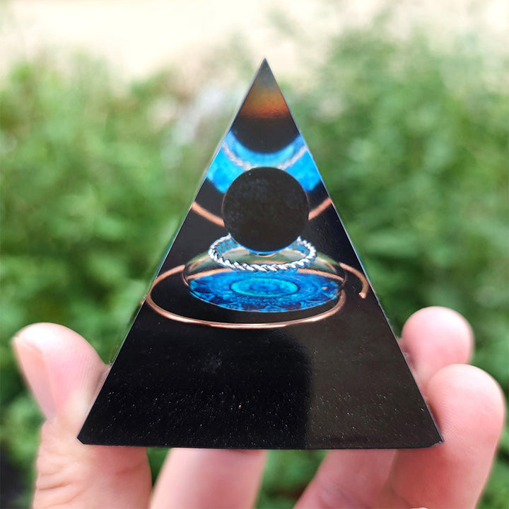 Piramide energetica di orgone a sfera di ossidiana Olivenorma 