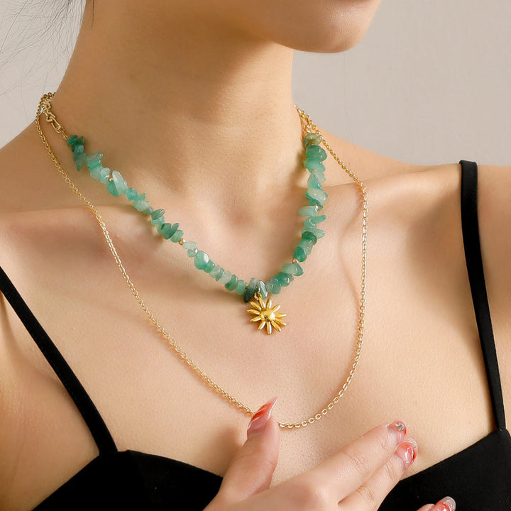 Collana a doppio strato con ciondolo suola in amazzonite naturale Olivenorma
