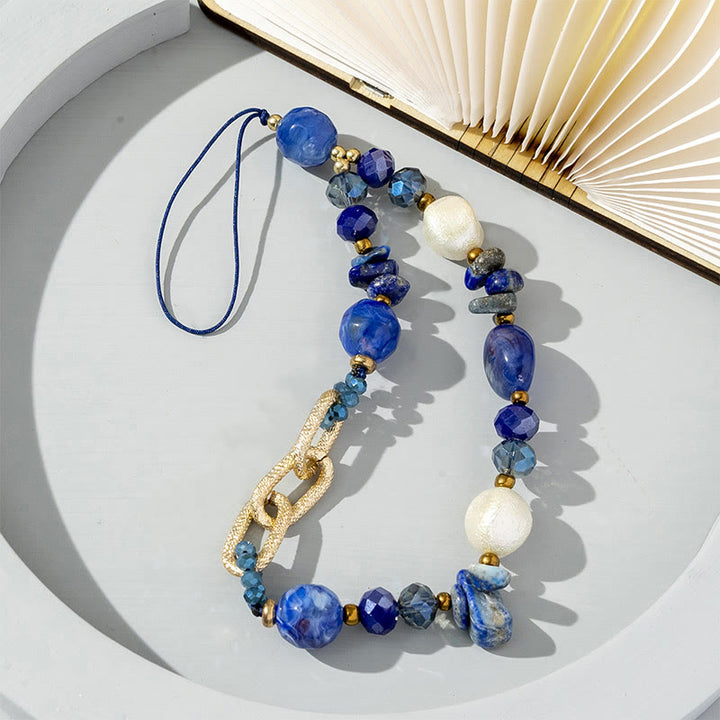 Olivenorma - Cinturino per telefono con catena di perline in pietra irregolare naturale