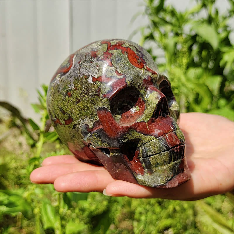 Olivenorma 10cm Decorazione in pietra preziosa con sangue di drago, teschio di cristallo 