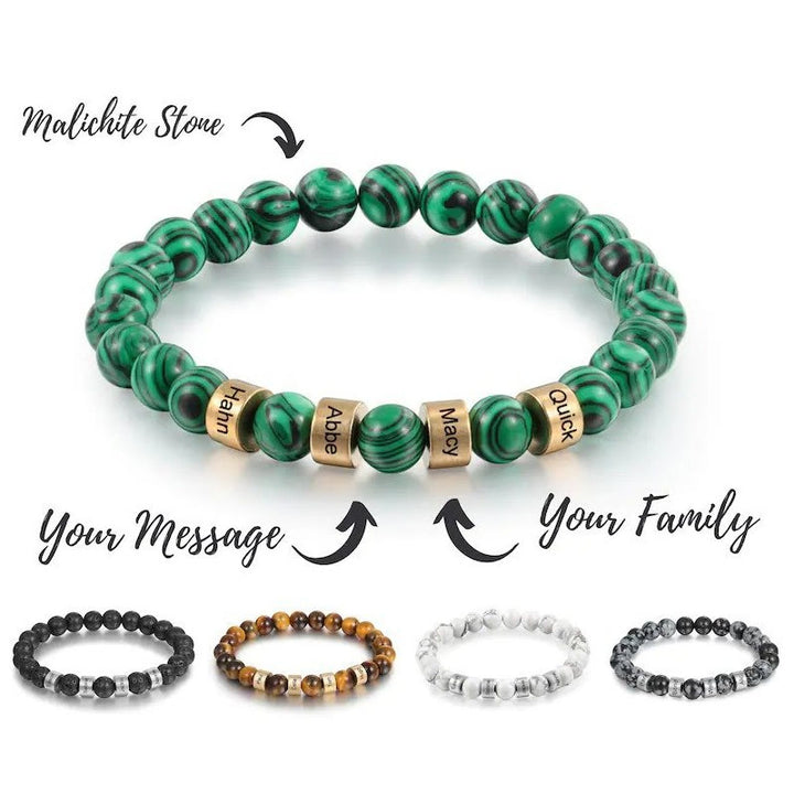 Olivenorma Bracciale da uomo con perline personalizzate con incisione su pietra naturale