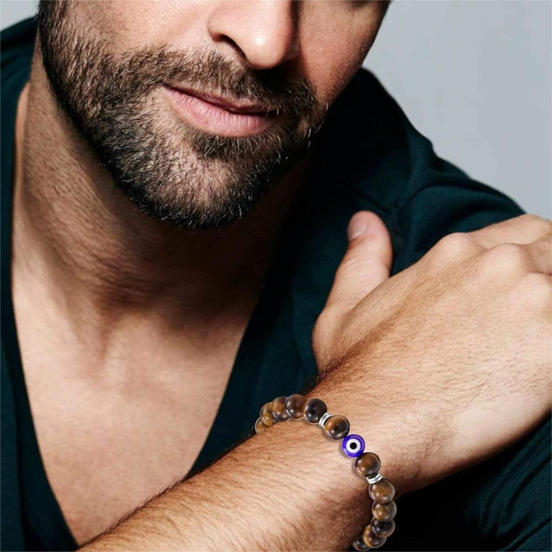 Bracciale da uomo con perline in ossidiana e occhio di tigre Olivenorma 