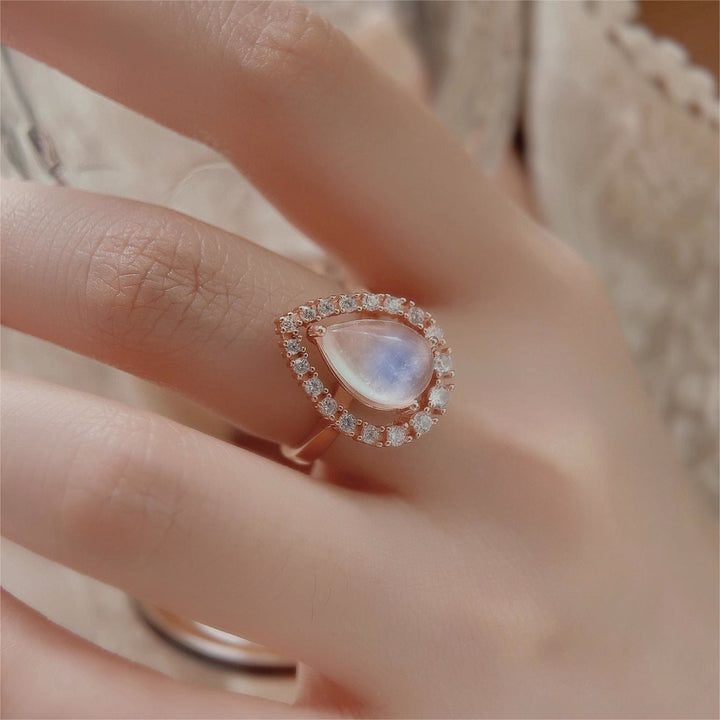 Anello Olivenorma Water Drop Moonstone Zircone bianco S925 in oro rosa 