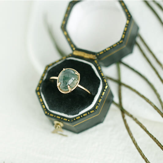 Anello in argento 925 con agata muschiata ovale naturale Olivenorma 