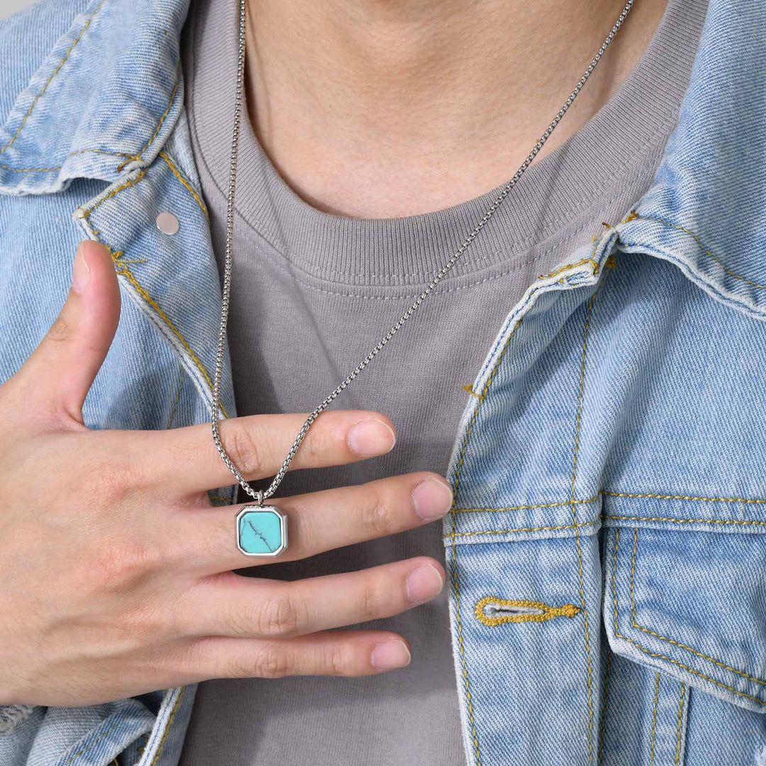 Olivenorma Collana con ciondolo quadrato da uomo con catena lunga per maglione 